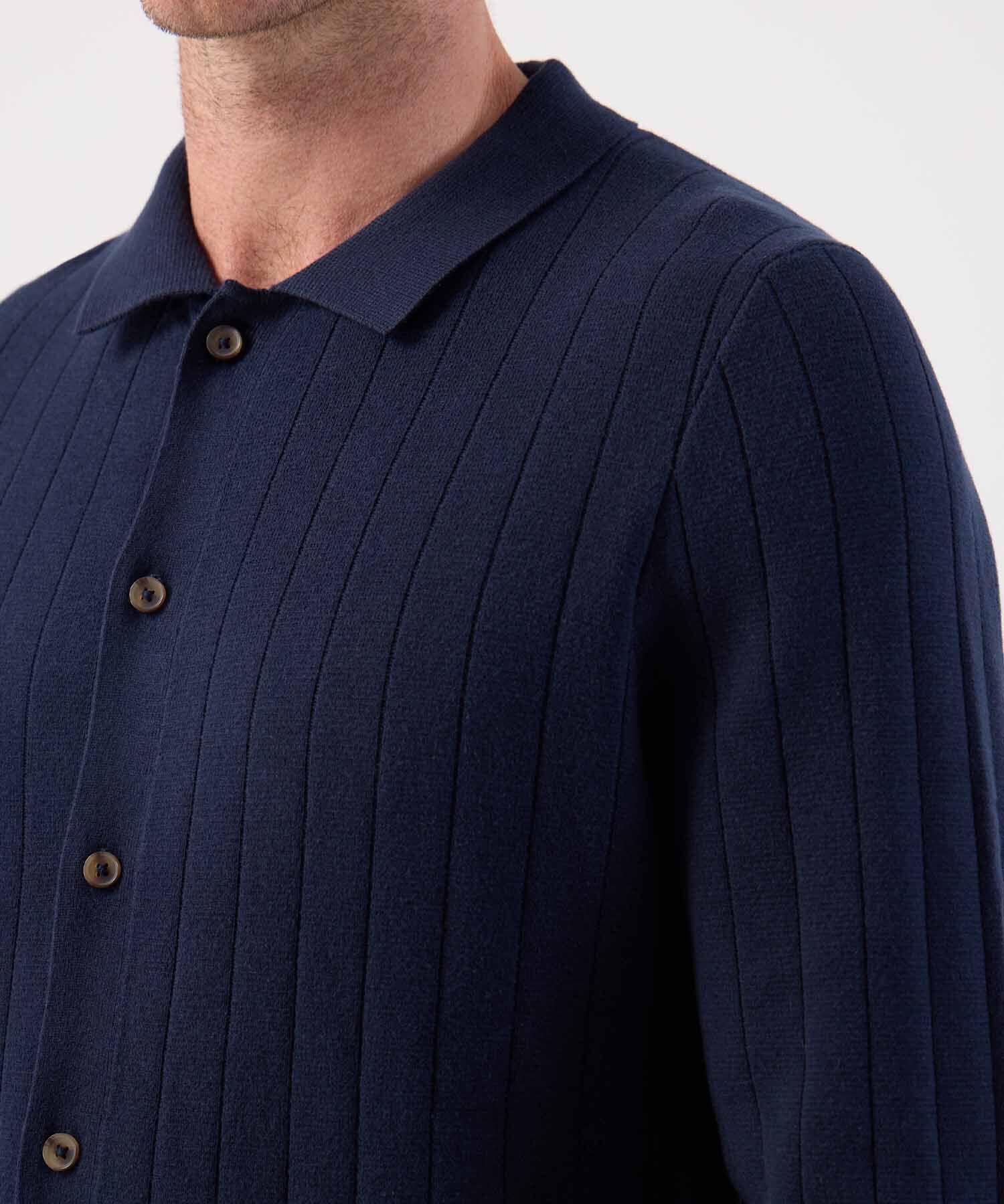 Cárdigan de Punto Acanalado con Cuello Polo Para Hombre