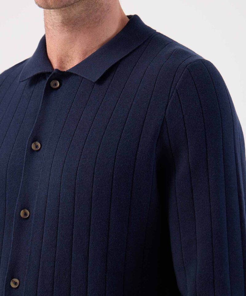 Cárdigan de Punto Acanalado con Cuello Polo Para Hombre