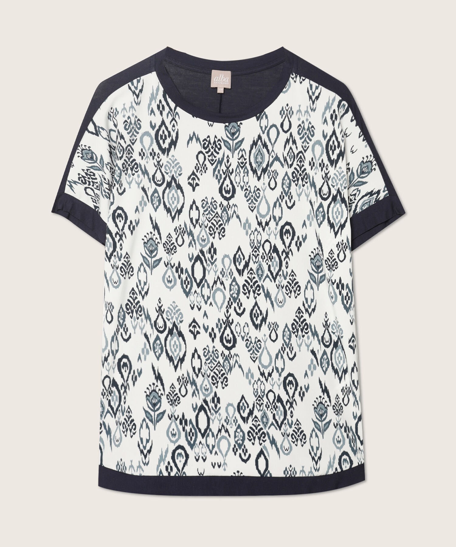 Camiseta Estampada Manga Corta Rodada Con Ruedos En Contraste