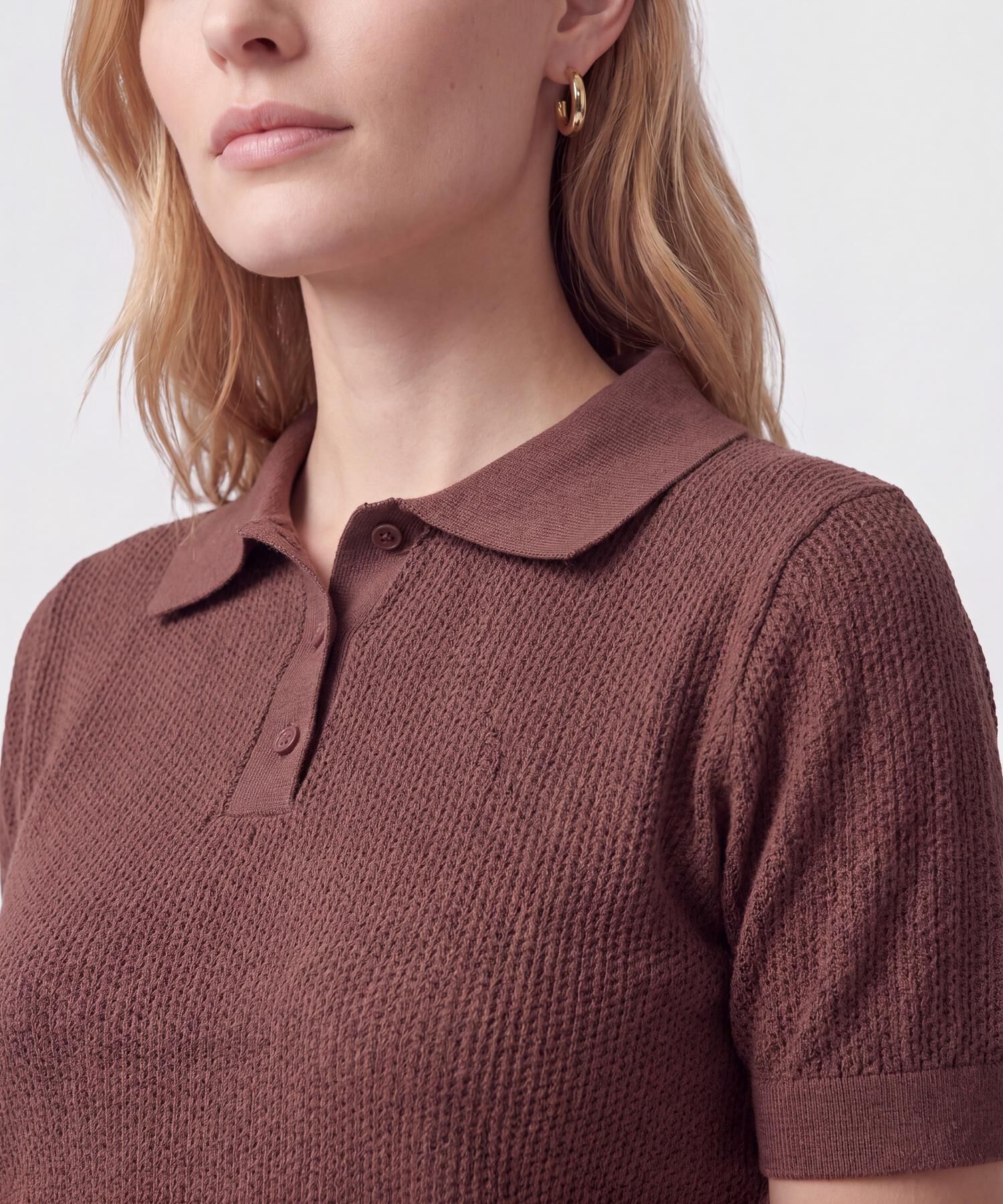 Polo Manga Corta Cuello Tejido Para Mujer