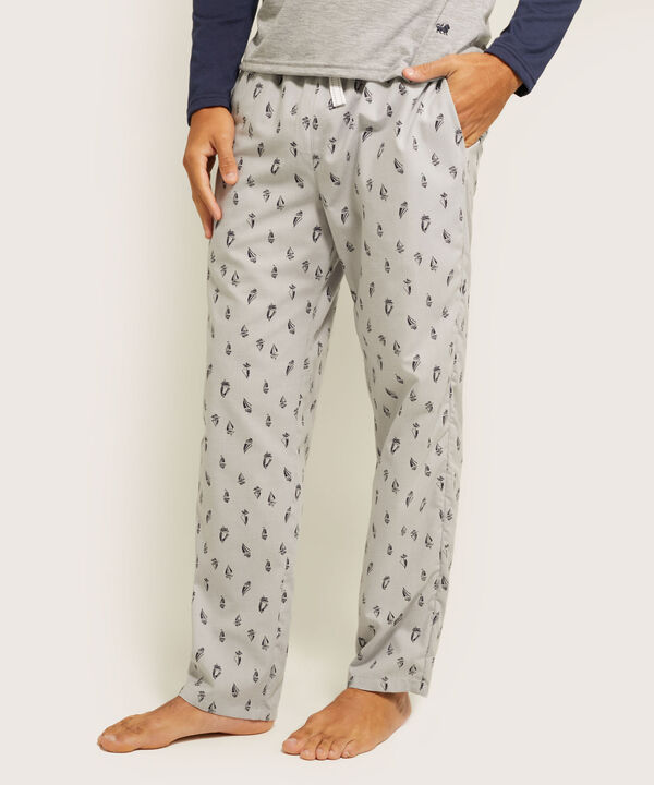 Pantalón Pijama  En Tejido Plano Estampado Náutico. Bolsillos Laterales image number null