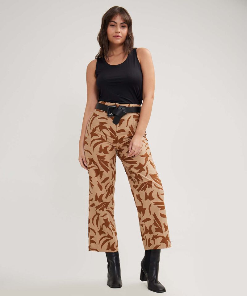 Pantalón Estampado Tiro Alto Con Pretina Resortada En Centro Posterior, Trópico Floral