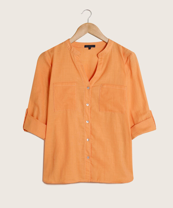 Blusa  Manga Larga Con Bolsillo Unicolor