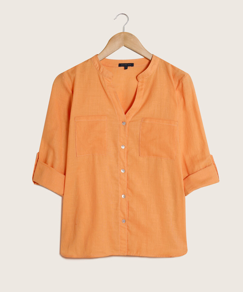 Blusa  Manga Larga Con Bolsillo Unicolor