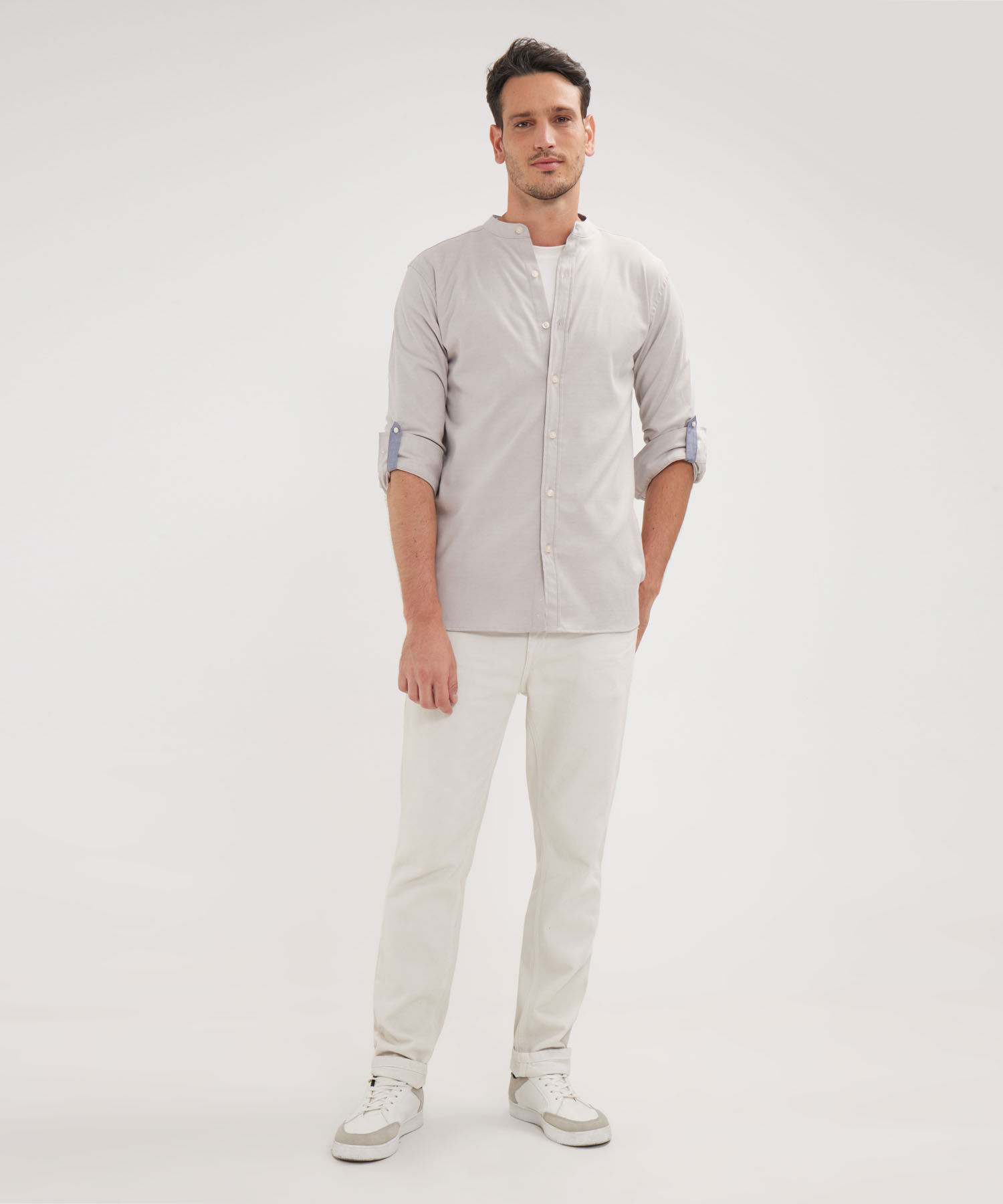 Camisa Manga Larga Cuello Mao Unicolor