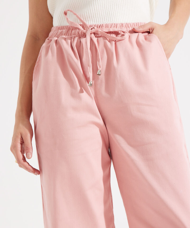 Pantalon Moda Unicolor, Bota Recta Con Pretina Resortada, Bolsillos Laterales Y Cordón Ajustable