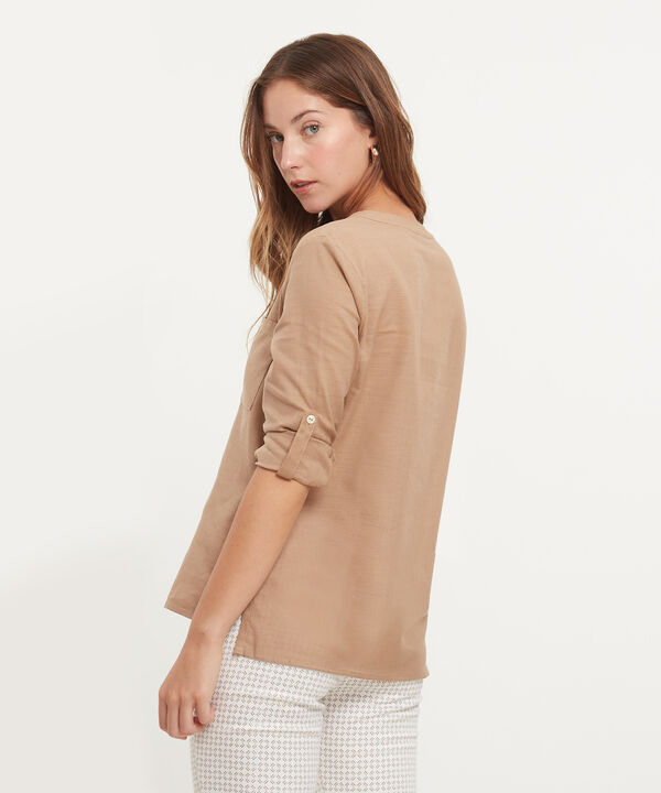 Blusa Manga Larga Unicolor En Lino image number null