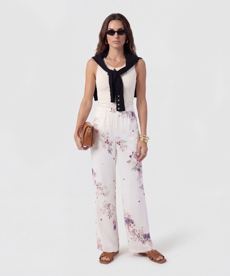 Pantal&oacute;n Wide Leg De Textura Ligera Para Mujer