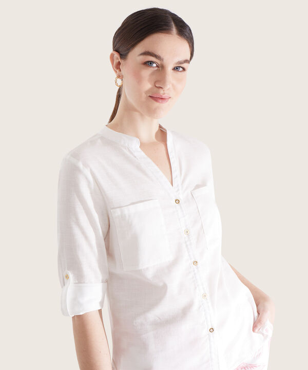 Blusa Lino Manga Larga Con Bolsillo image number null