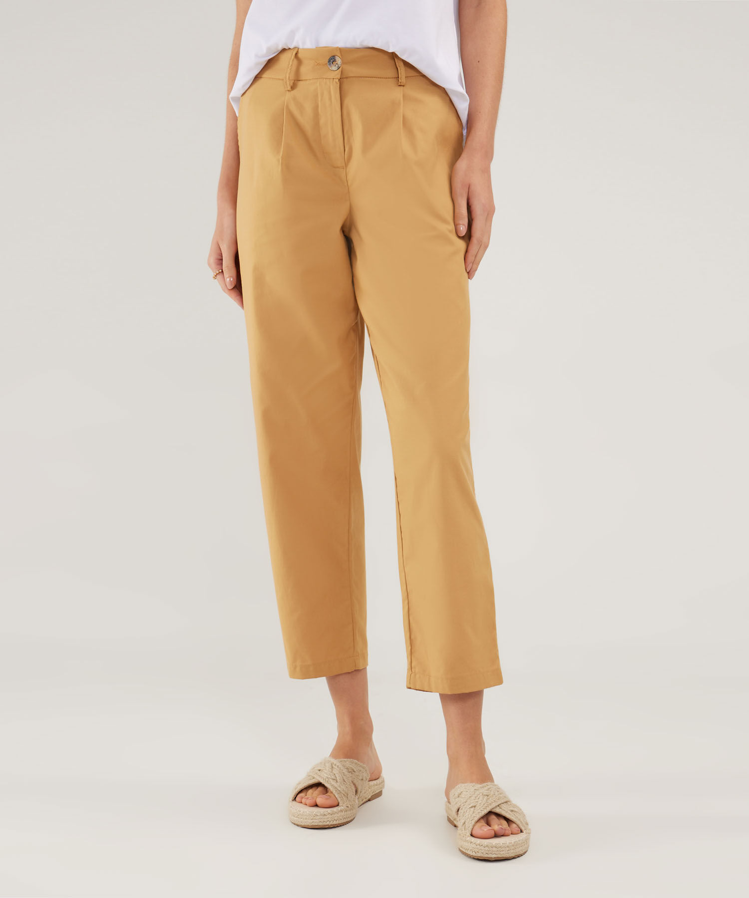 Pantalón Tipo Baggy Unicolor, Tiro Alto Con Prenses En Delantero, Serena
