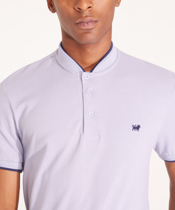 Polo Unicolor Con Cuello Mao Y Puños Tejidos, Silueta Slim Fit