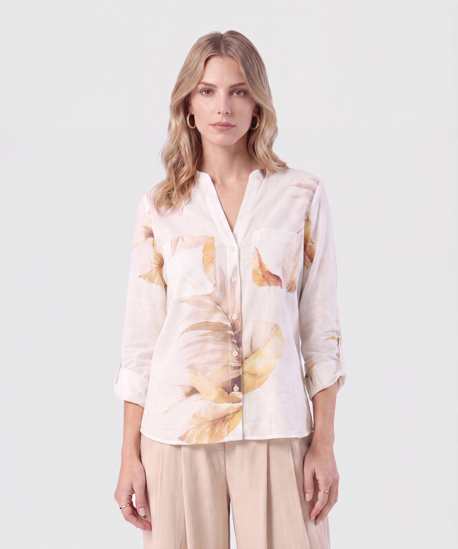 Blusa Cuello V Con Bolsillos Para Mujer