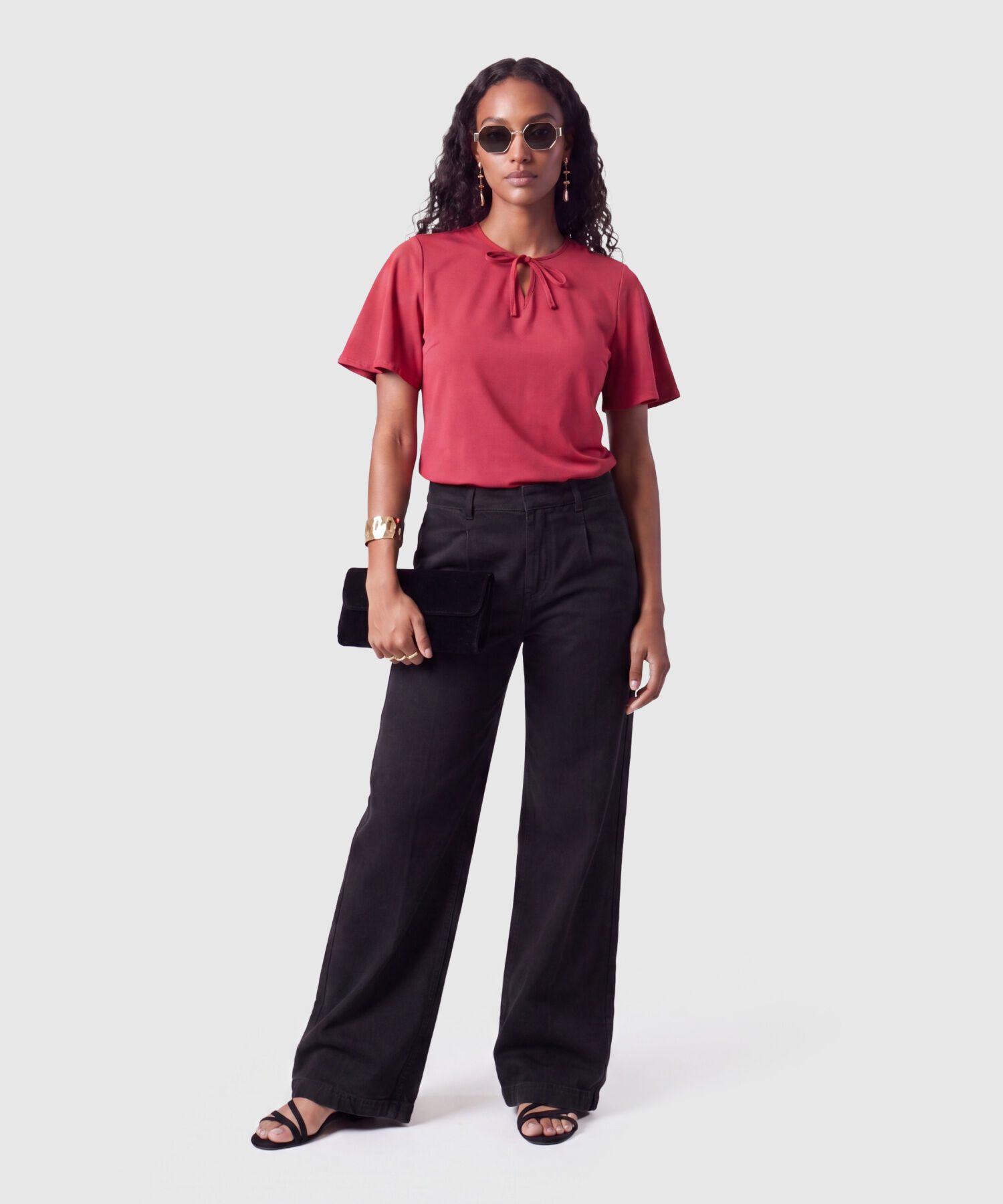 Blusa Manga Corta Con Lazos Mujer