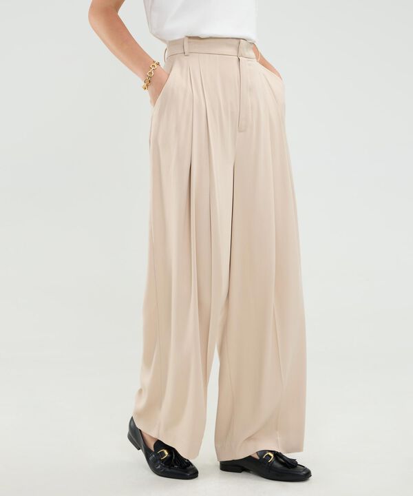 Pantalon Amplio Con Prenses Unicolor image number null