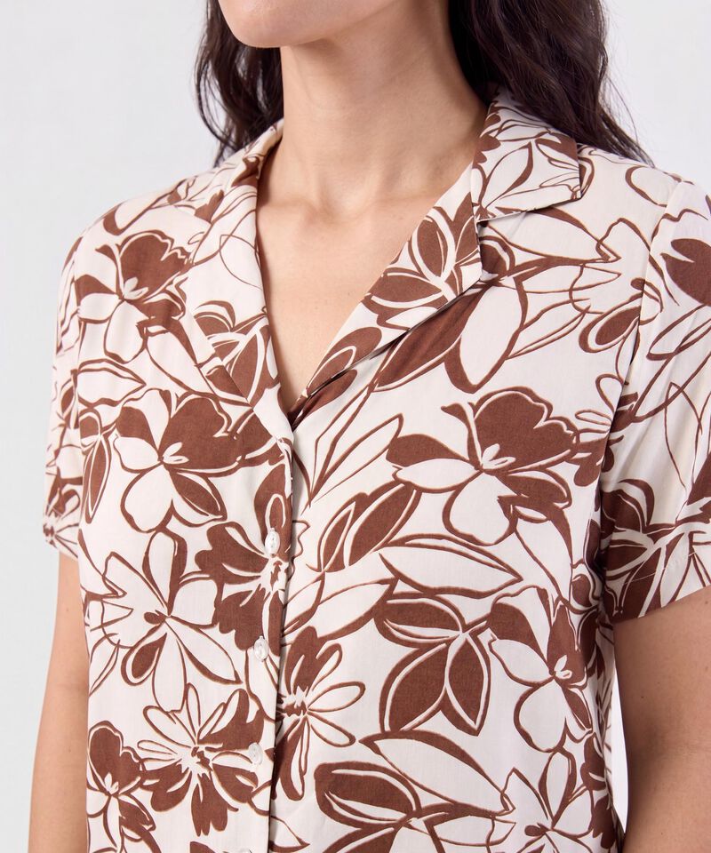 Camisa Manga Corta Cuello Camisero Para Mujer