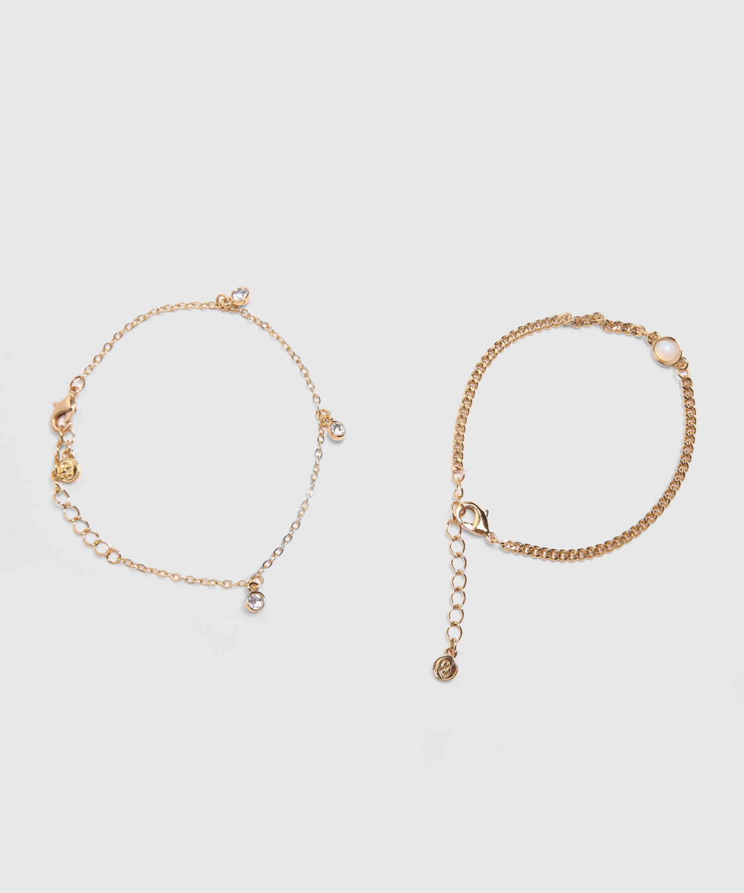 Set X2 Pulseras Doradas Con Brillos Y Perla 