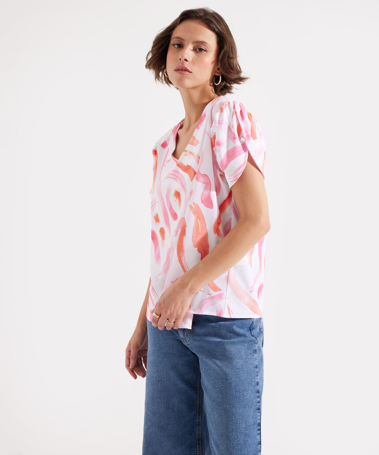 Blusa Estampada con Escote en V