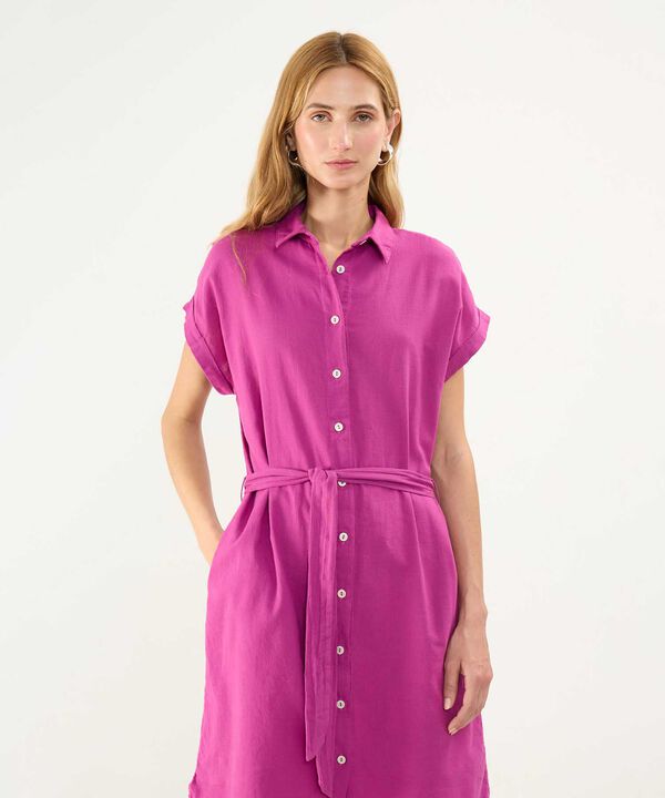 Vestido Camisero en Efecto Lino image number null