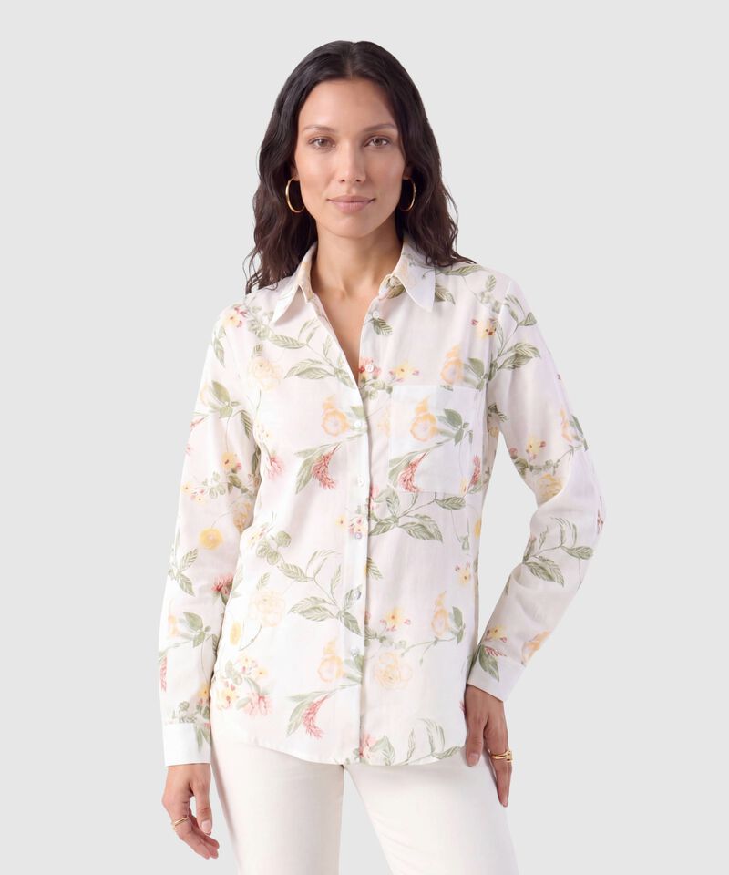 Camisa Manga Larga Con Bolsillo Para Mujer