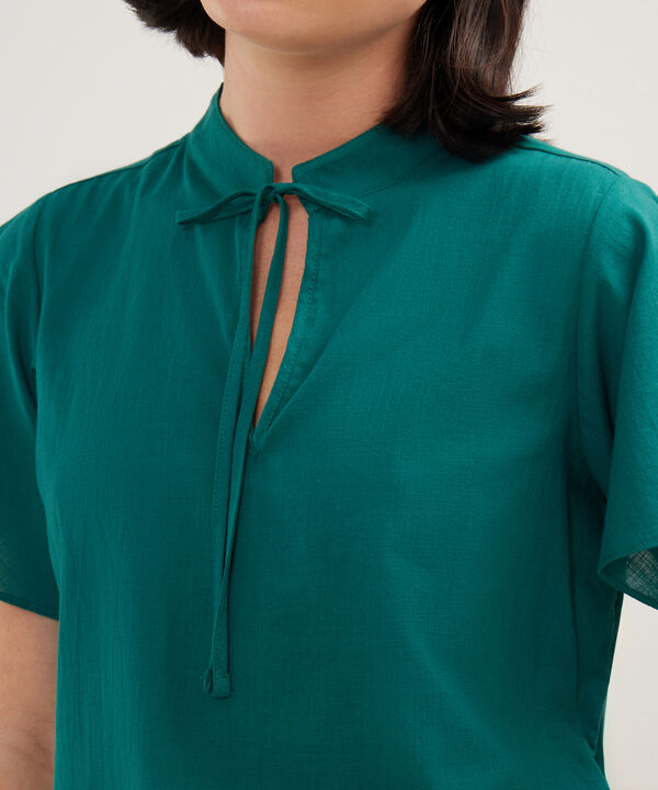 Blusa Unicolor, Manga Corta Con Bolero