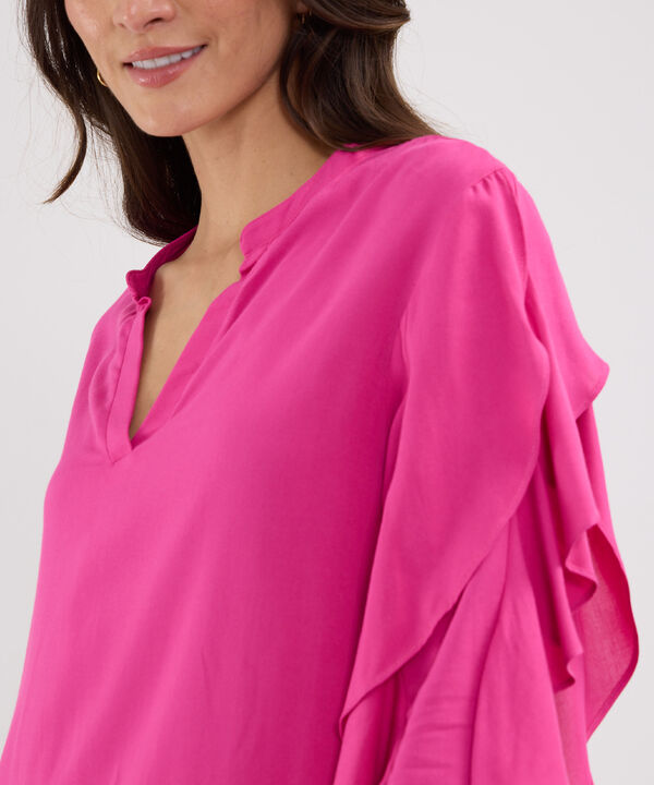 Blusa Unicolor Cuello Tipo Neru, Manga 3/4 Con Boleros