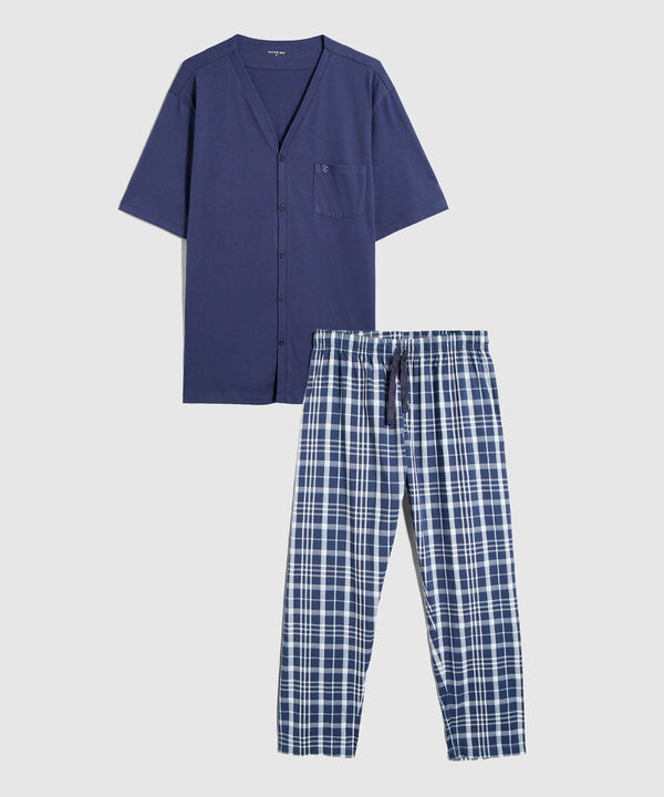 Conjunto Pijama Camiseta Cuello V Pantalon Preteñido Para Hombre image number null