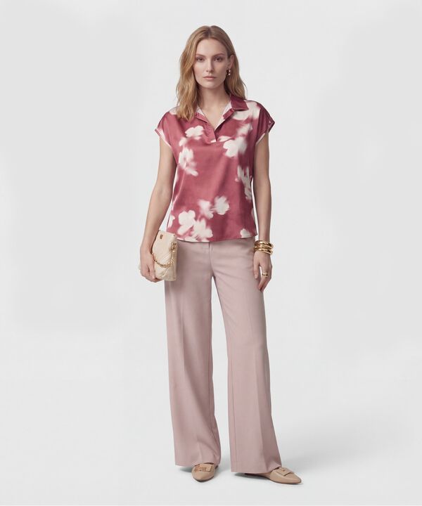 Blusa Estampada De Manga Casquillo Mujer