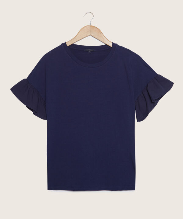 Camiseta Unicolor Manga Corta, Cuello Redondo, Cuerpo En Tejido De Punto, Mangas En Tejido Plano Con Recogido