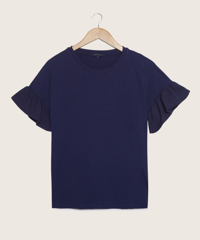 Camiseta Unicolor Manga Corta, Cuello Redondo, Cuerpo En Tejido De Punto, Mangas En Tejido Plano Con Recogido
