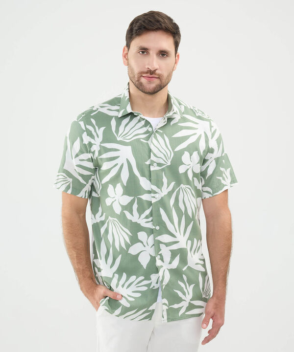 Camisa Estampada en Efecto Lino image number null