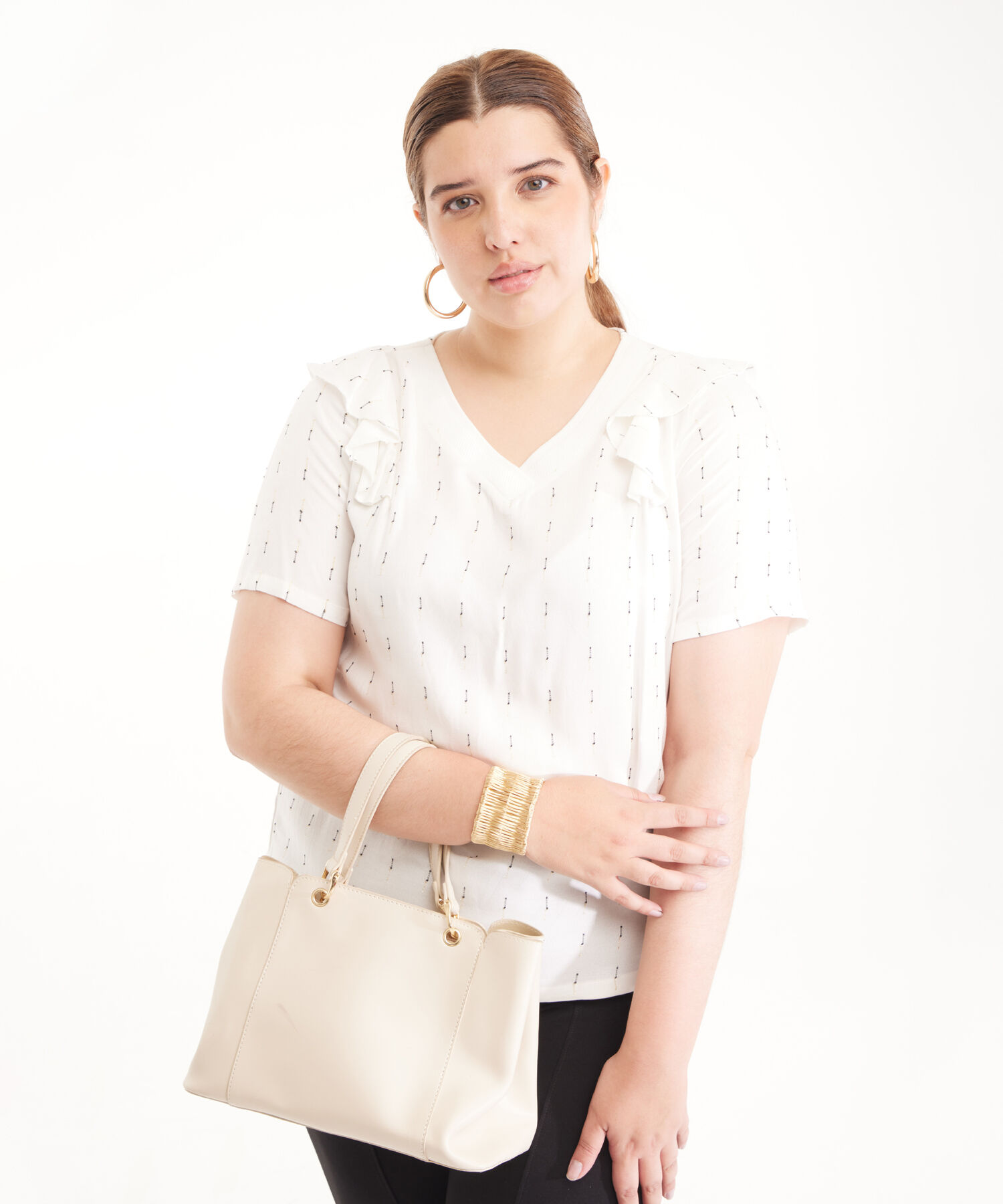 Blusa Manga Corta Con Tira Tejida En cuello