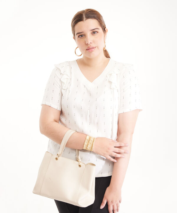 Blusa Manga Corta Con Tira Tejida En cuello