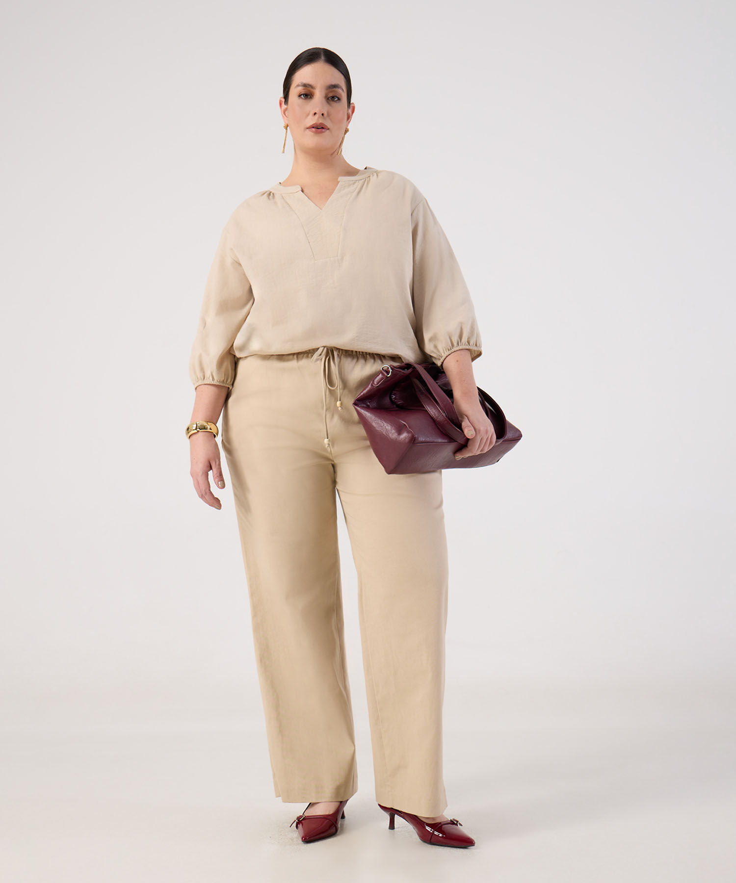 Pantal&oacute;n Fluido con El&aacute;stico y Cord&oacute;n Para Mujer Curvy