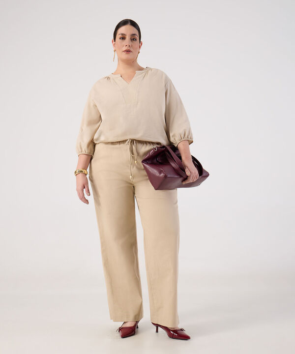 Pantal&oacute;n Fluido con El&aacute;stico y Cord&oacute;n Para Mujer Curvy image number null