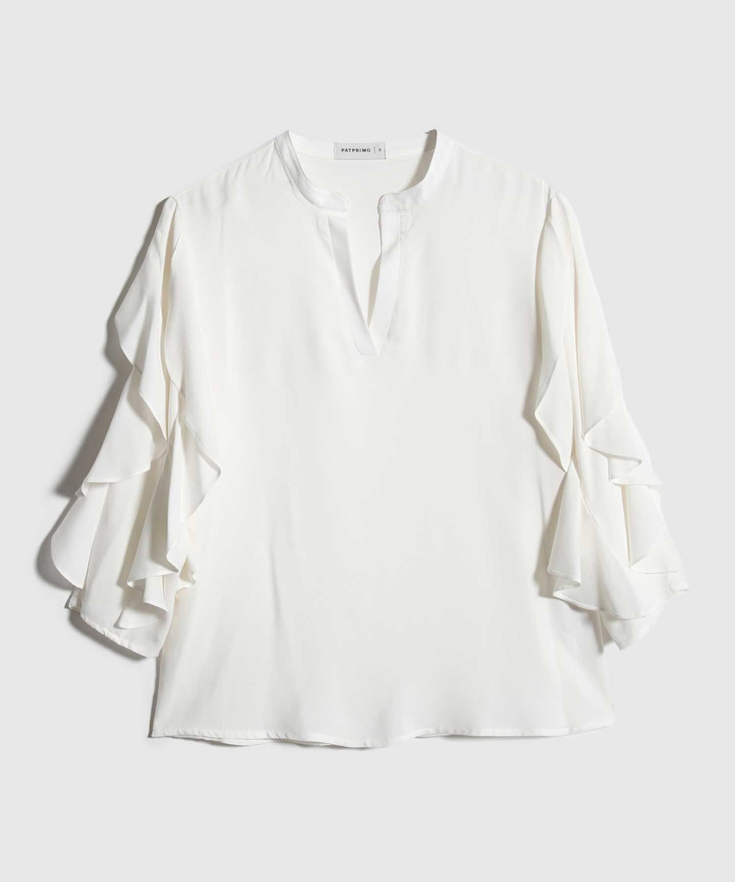 Blusa Unicolor Cuello Tipo Neru, Manga 3/4 Con Boleros