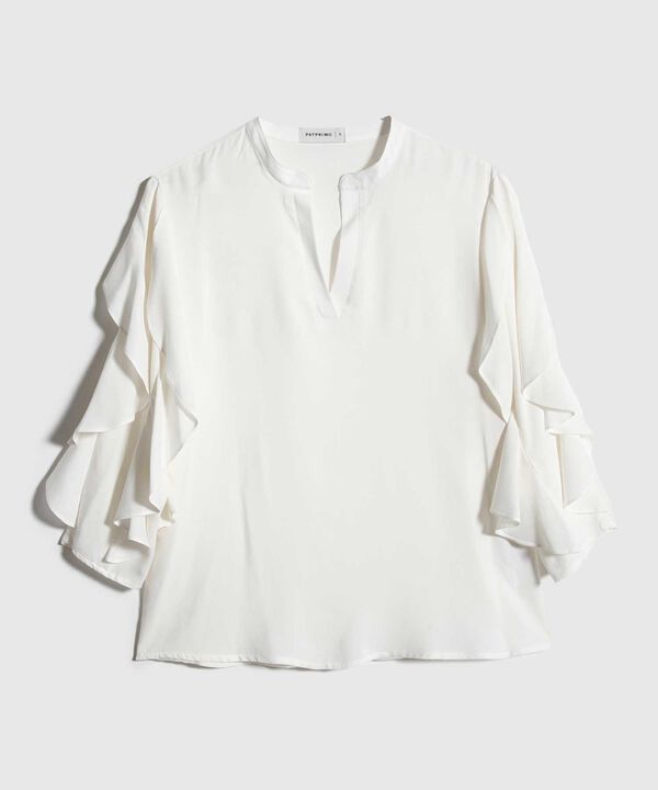 Blusa Unicolor Cuello Tipo Neru, Manga 3/4 Con Boleros