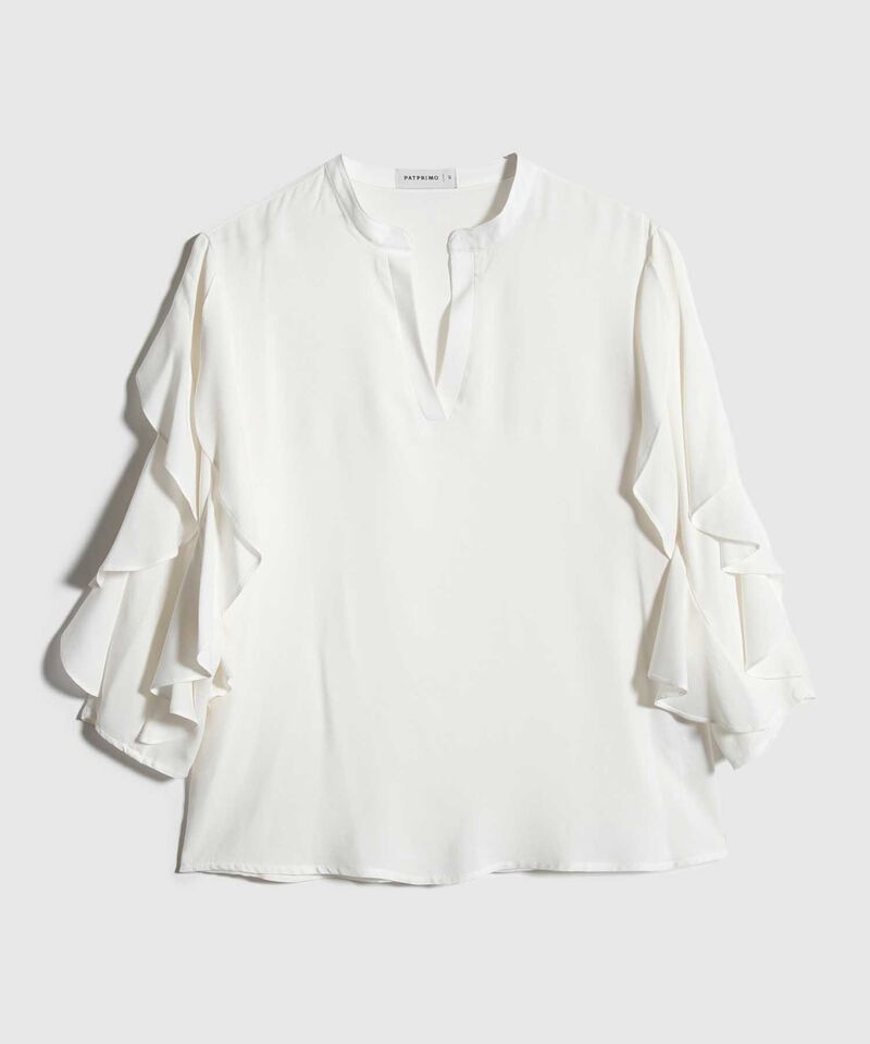 Blusa Unicolor Cuello Tipo Neru, Manga 3/4 Con Boleros