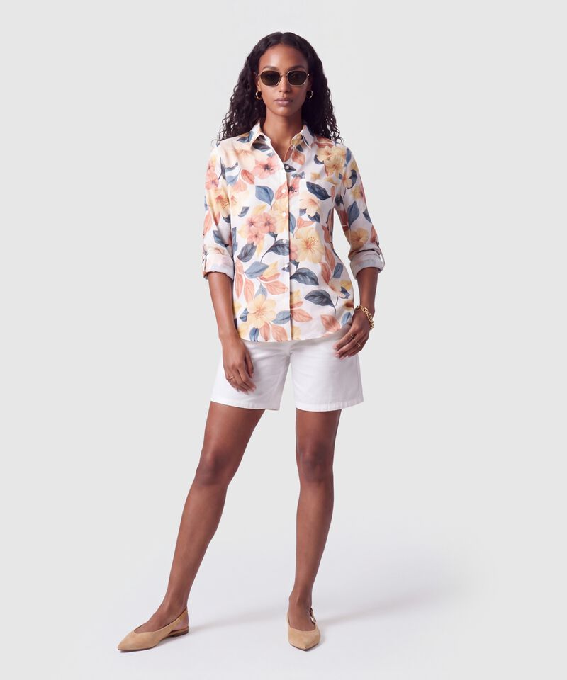 Camisa Manga Larga Con Bolsillo Para Mujer