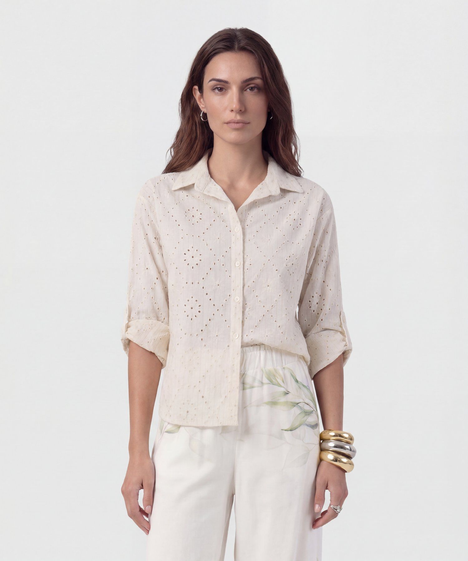 Camisa En Broderie Con Charretera Para Mujer