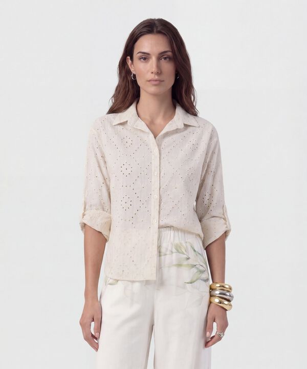 Camisa En Broderie Con Charretera Para Mujer image number null