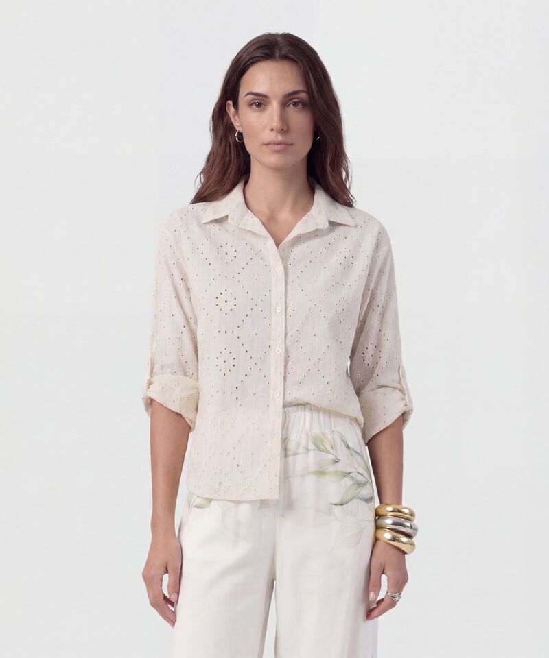 Camisa En Broderie Con Charretera Para Mujer