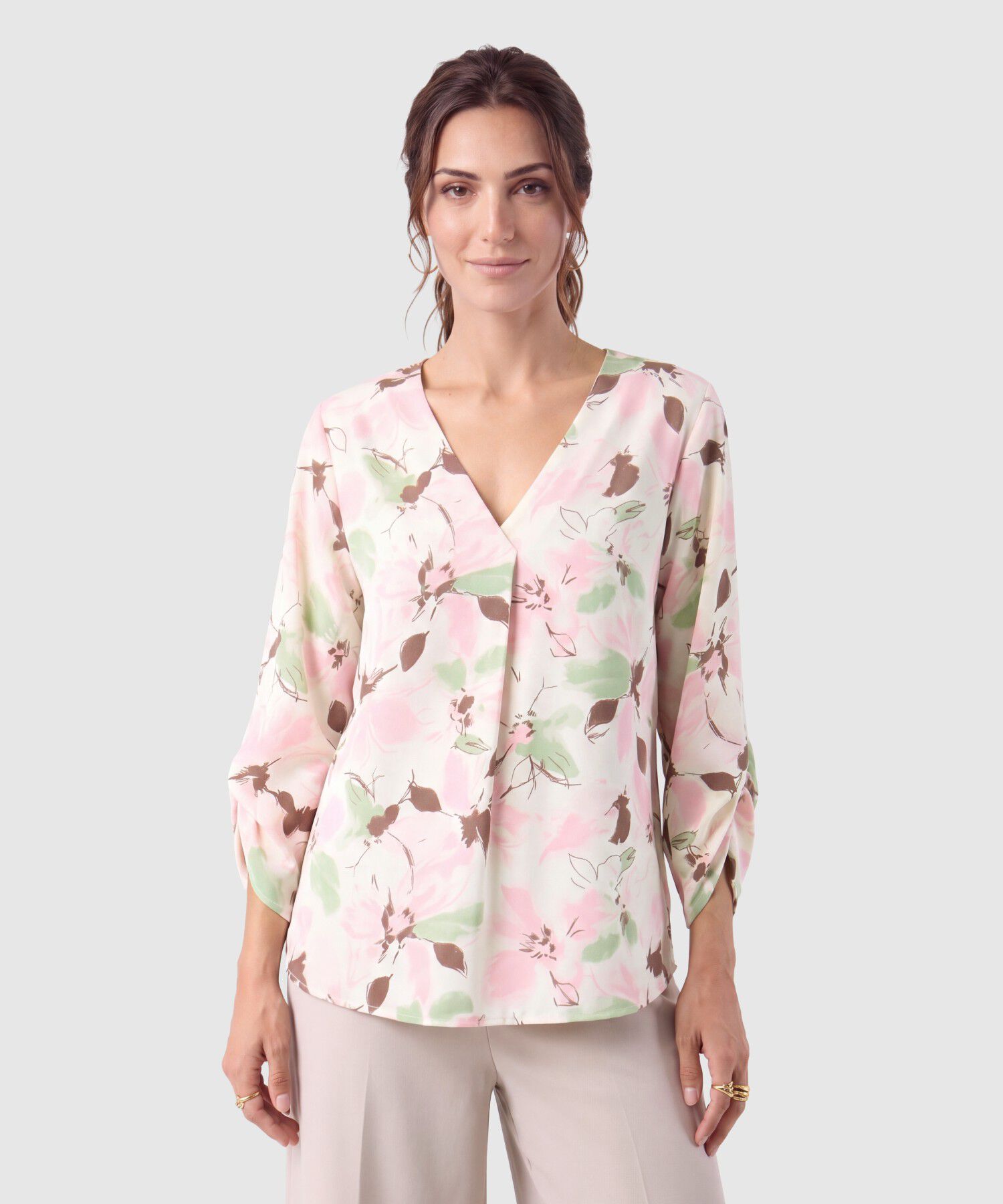 Blusa Escote V Manga 3/4 Para Mujer