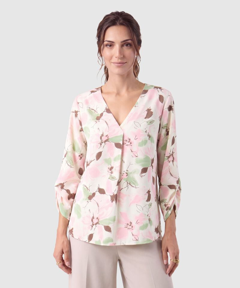 Blusa Escote V Manga 3/4 Para Mujer
