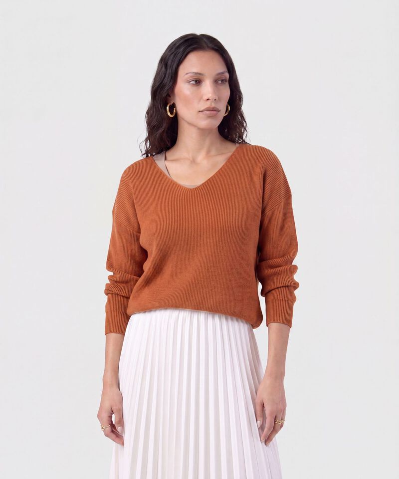 Saco Tejido En Rib Con Cuello En V Para Mujer
