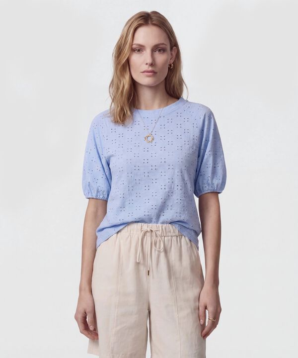 Camiseta Manga Globo Con Ojalillo Para Mujer image number null