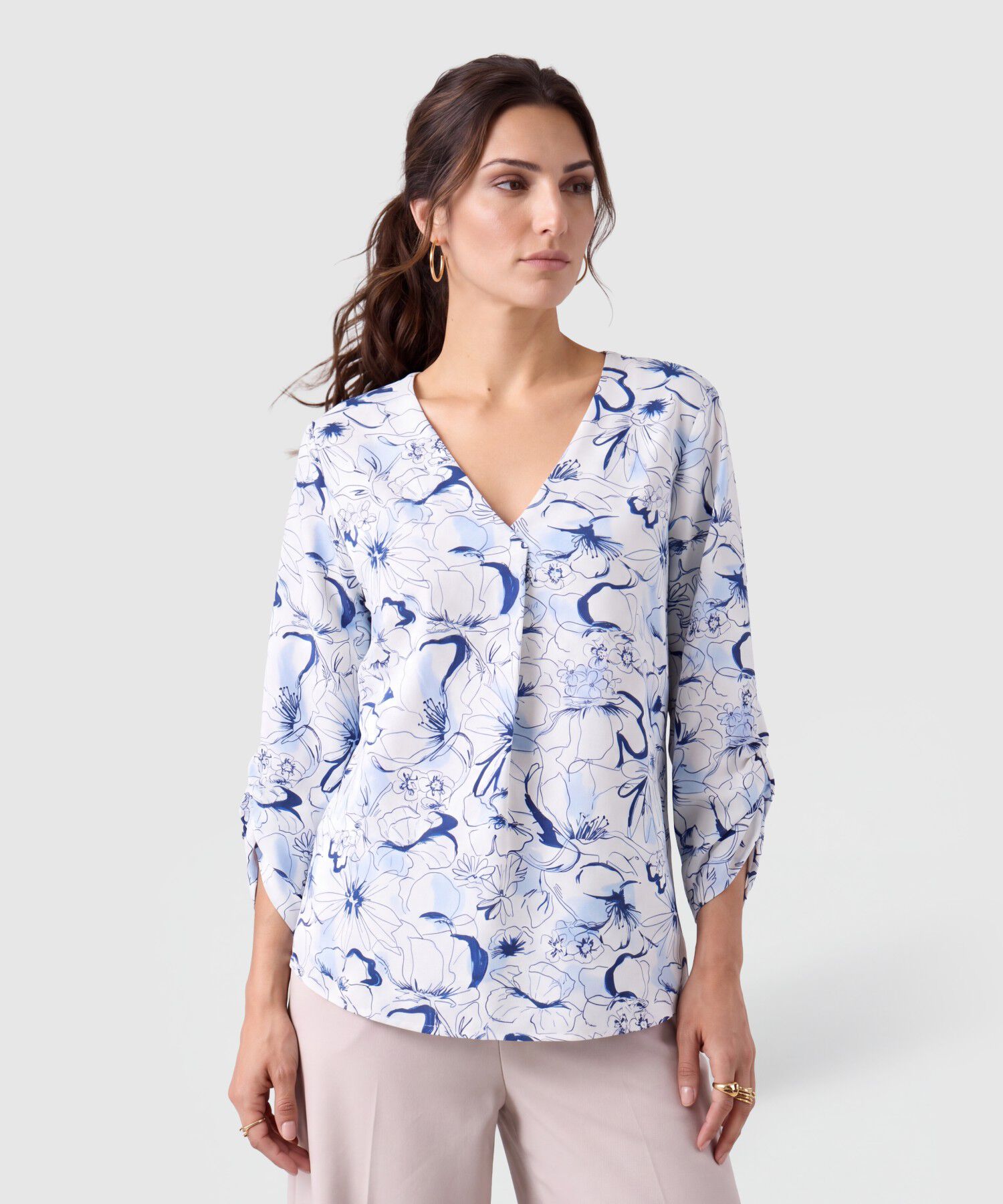 Blusa Escote V Manga 3/4 Para Mujer