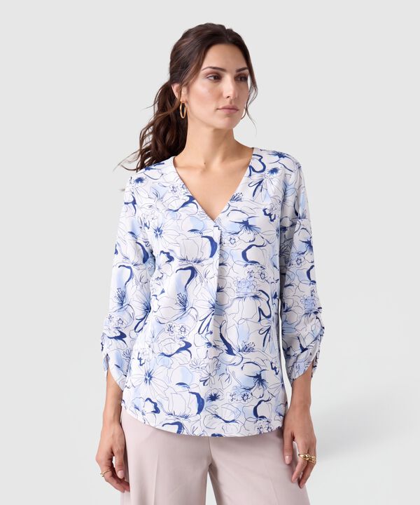 Blusa Escote V Manga 3/4 Para Mujer image number null