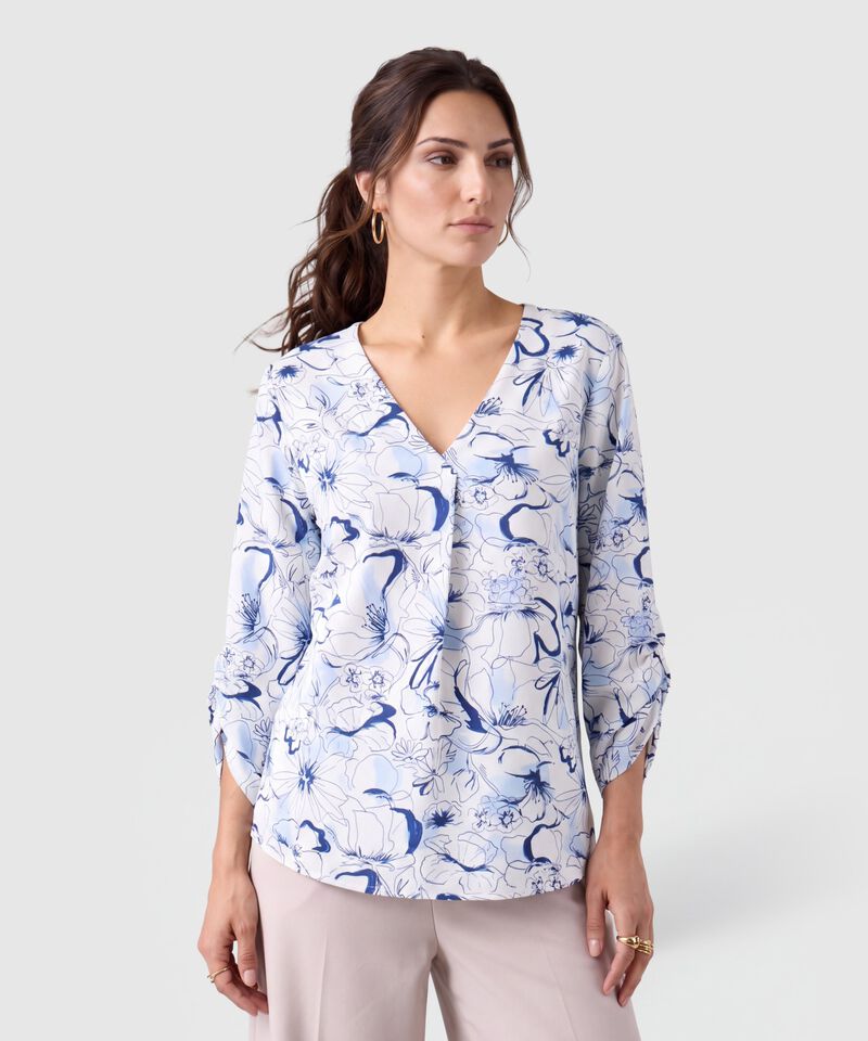 Blusa Escote V Manga 3/4 Para Mujer
