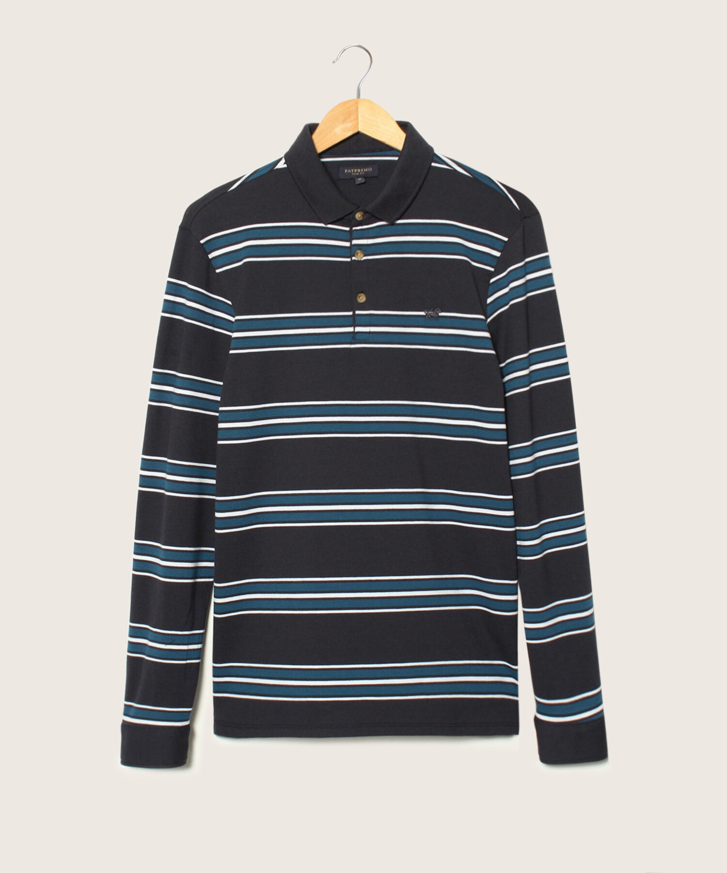 Polo Preteñida Cuello Tejido Manga Larga, Slim Fit.