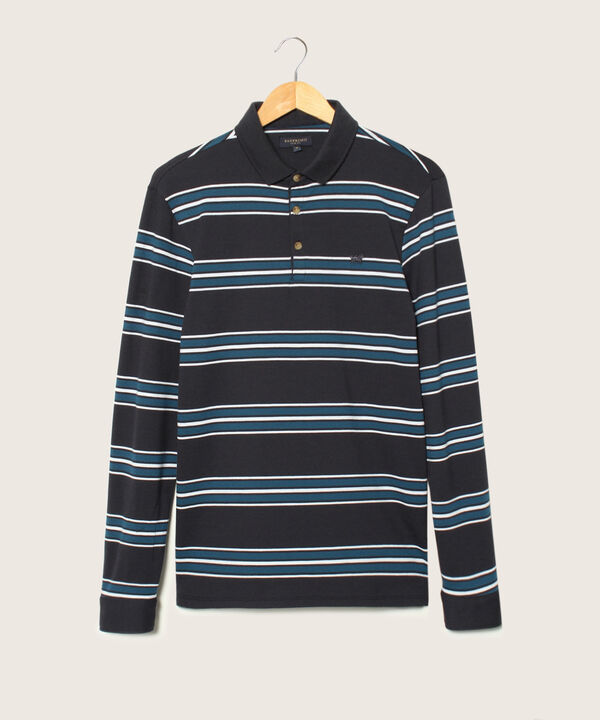 Polo Preteñida Cuello Tejido Manga Larga, Slim Fit.